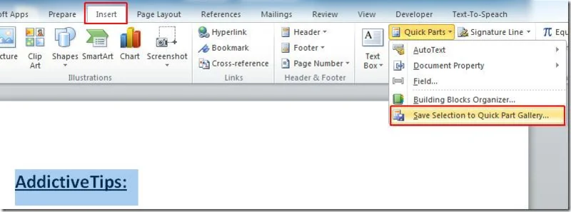 Word 2010 Bausteine-Organizer