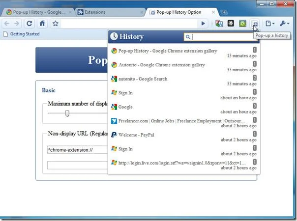 Popup-Verlauf: Schneller Zugriff auf Verlaufselemente in Google Chrome