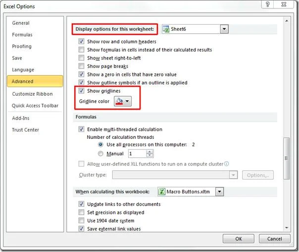 Excel 2010: Gitternetzlinien ändern, entfernen, drucken