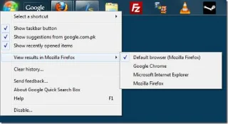 Cuadro de búsqueda rápida de Google en la barra de tareas de Windows 7