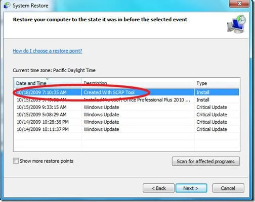 Windows 7 按一下還原點建立器