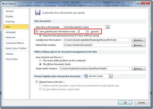Word 2010: AutoSave-Zeitintervall ändern