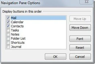Anpassen des Navigationsbereichs von Outlook 2010