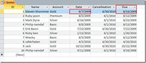 MS Access 2010 DATE-Funktionen