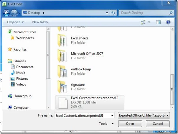 Impostazioni della barra multifunzione e della barra di accesso rapido per l'esportazione/importazione [Office 2010]