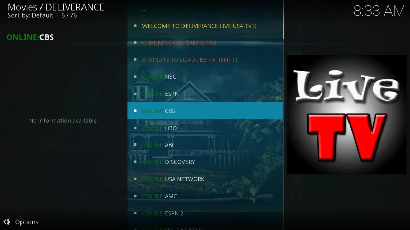 Дополнение Deliverance для Kodi (альтернатива Sports Devil)