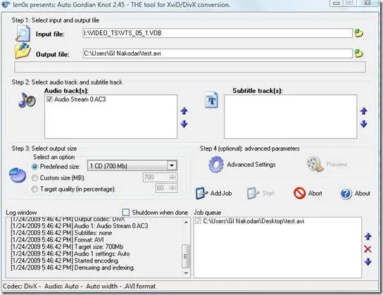 Convertir DVD a vídeo AVI (DivX/XviD) con nudo gordiano automático