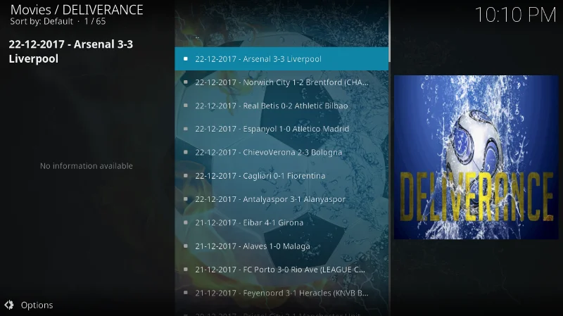Дополнение Deliverance для Kodi (альтернатива Sports Devil)