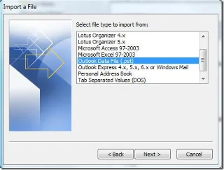 Импорт и экспорт Office Outlook 2010