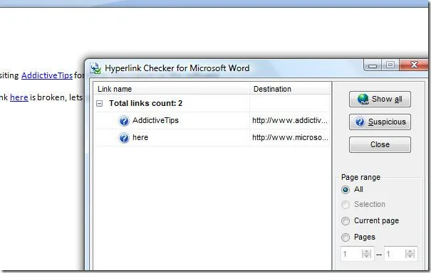 Comprobador de enlaces rotos en documentos de Microsoft Word