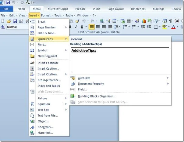 Klassisches Menü in Office 2010 hinzufügen