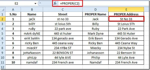 Excel 2010: PROPER-Funktion