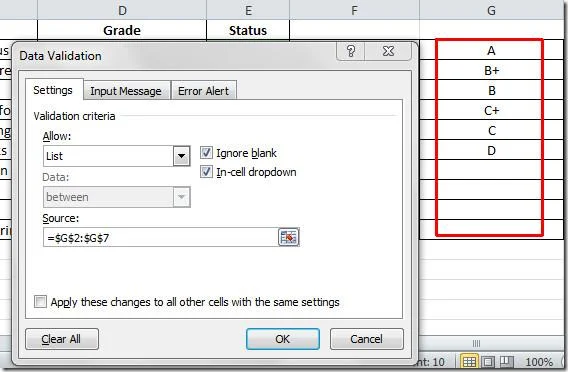 Excel 2010: Datenüberprüfungsliste