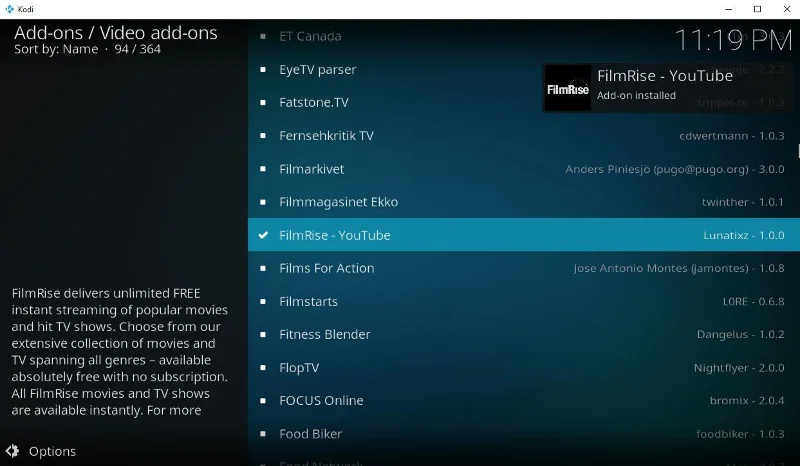 FilmRise – Componente aggiuntivo YouTube Kodi per guardare film indipendenti su Kodi