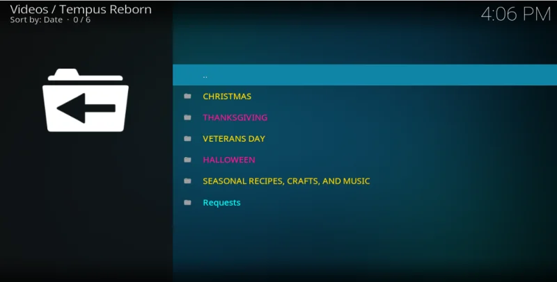 Transmissão de filmes de Natal com o complemento Tempus Reborn para Kodi