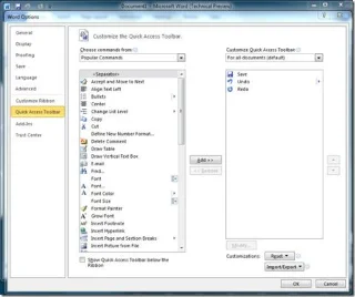 Office 2010-Symbolleiste für den Schnellzugriff