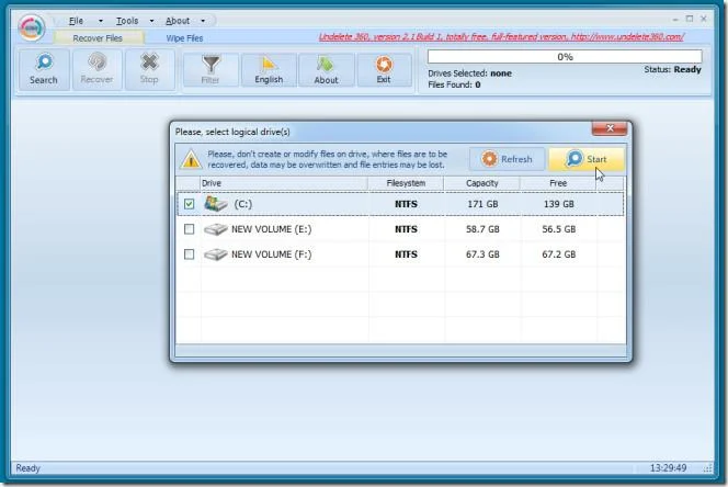 Recupera i file cancellati dal disco rigido, dalla chiavetta USB o dalla fotocamera con Undelete 360