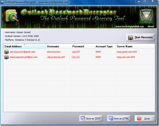 Recupera le password di Outlook con OutlookPasswordDecrypter