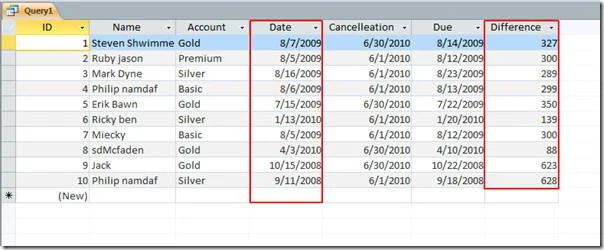 MS Access 2010 DATE-Funktionen