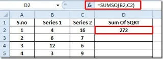 Excel 2010: SUMSQ-Funktion