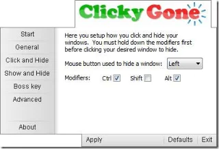 Ocultar pestañas y ventanas de la barra de tareas con Clicky Gone