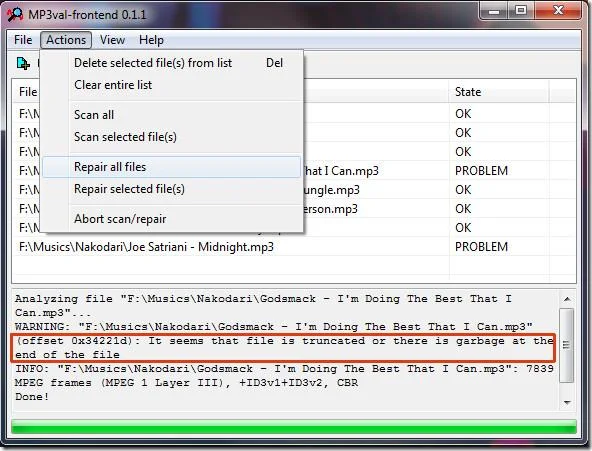 Mp3-bestanden worden niet afgespeeld? Mp3val is een mp3-reparatietool.