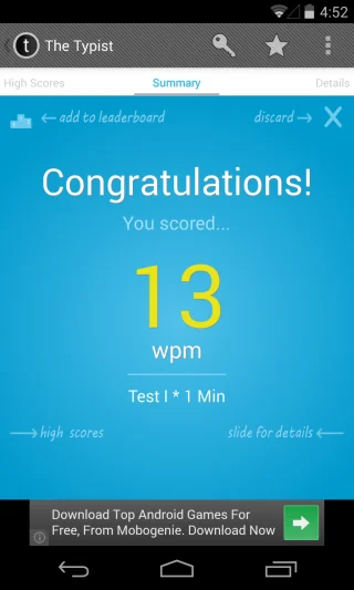 Typist ti consente di scoprire quanto velocemente scrivi sul tuo Android