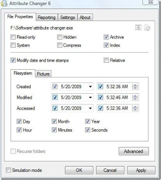 Cambiar atributos de archivo/carpeta, fecha y hora con Attribute Changer