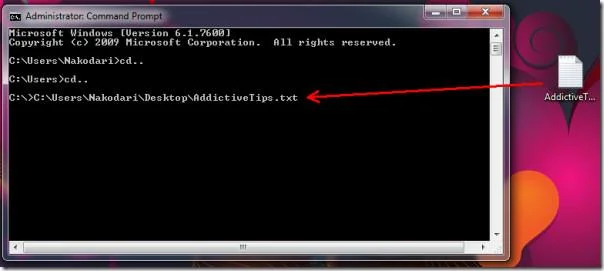 El símbolo del sistema de Windows 7 admite arrastrar y soltar