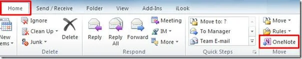 Отправить почту Outlook в OneNote 2010