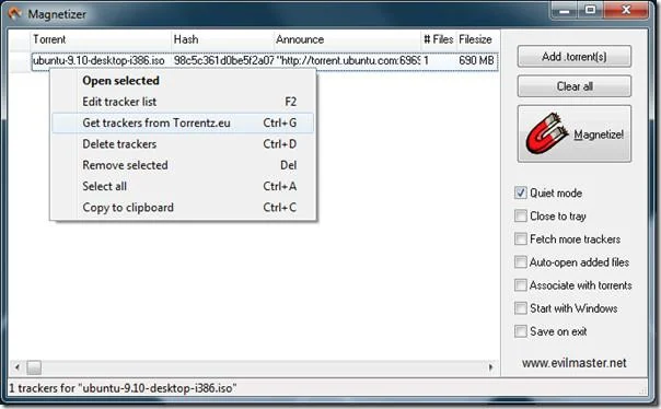 使用 uTorrent 和 Magnetizer 創建 Torrent 磁力鏈接