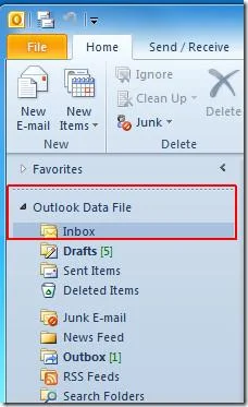 Starten Sie Outlook 2010 mit dem IMAP-Posteingangsordner