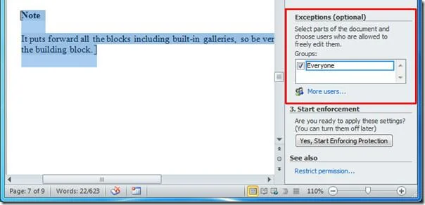 Limita la modifica al documento Word 2010 protetto