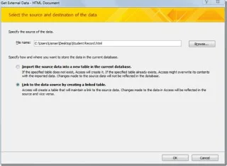 Importieren und Verknüpfen von HTML-Datenblättern in Access 2010