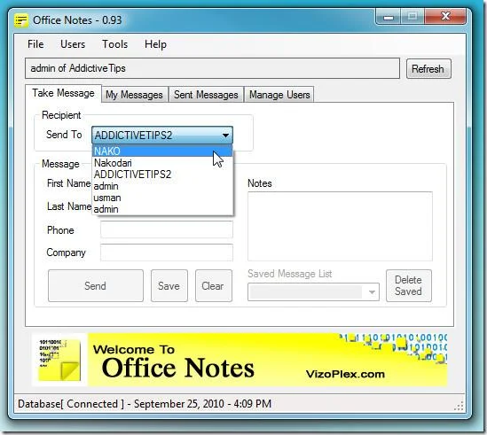 LAN (ローカル エリア ネットワーク) 内の同僚に Office ノートを送信する