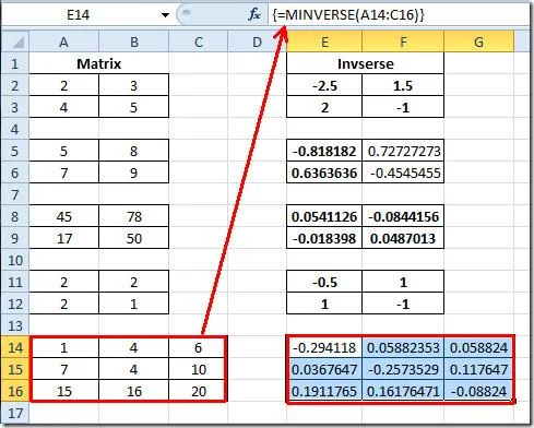 Excel 2010: Matrix-Inverse-Funktion (MINVERSE)