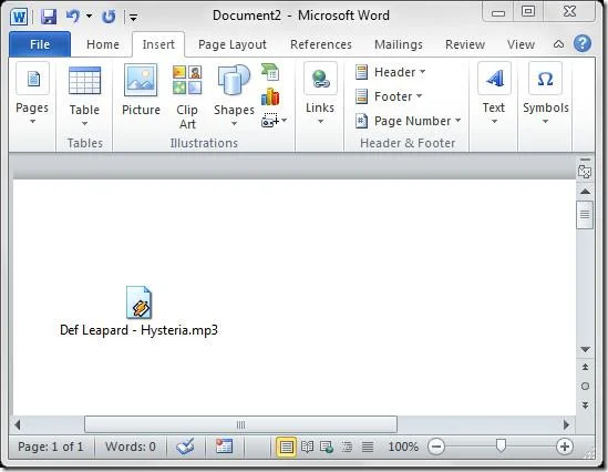 Inserisci file audio in Microsoft Word 2010