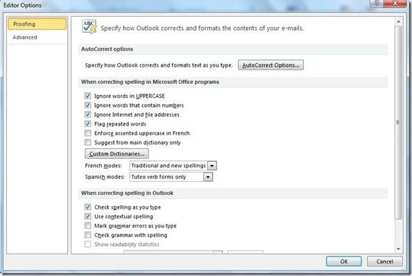 Outlook 2010: Automatische Rechtschreibprüfung von E-Mails vor dem Senden
