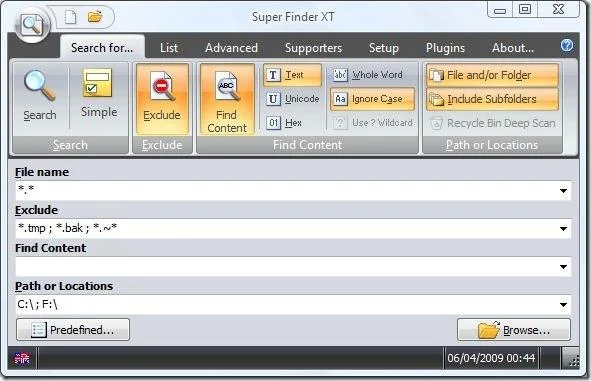 Super Finder XT è uno strumento di ricerca veloce e senza indici per Windows Super Finder XT è uno strumento di ricerca veloce e senza indici per Windows