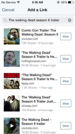 Cerca e condividi link diretti alle notizie dall'app Facebook