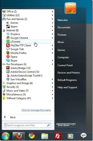 El práctico menú Inicio agrupa "Todos los programas" en categorías [Windows 7]