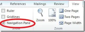 Office Word 2010-Suche: Navigationsbereich