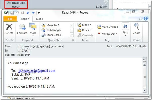 Monitoraggio delle e-mail di conferma di lettura di Outlook 2010