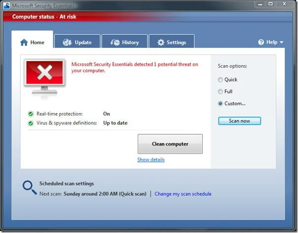 Обзор Microsoft Security Essentials (со скриншотами)