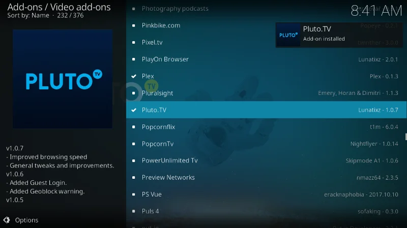 Pluto.tv-Add-on für Kodi: Installation und geführte Tour