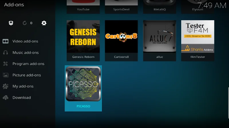 Дополнение PICASSO Kodi, альтернатива Evolve – установка и пошаговое руководство