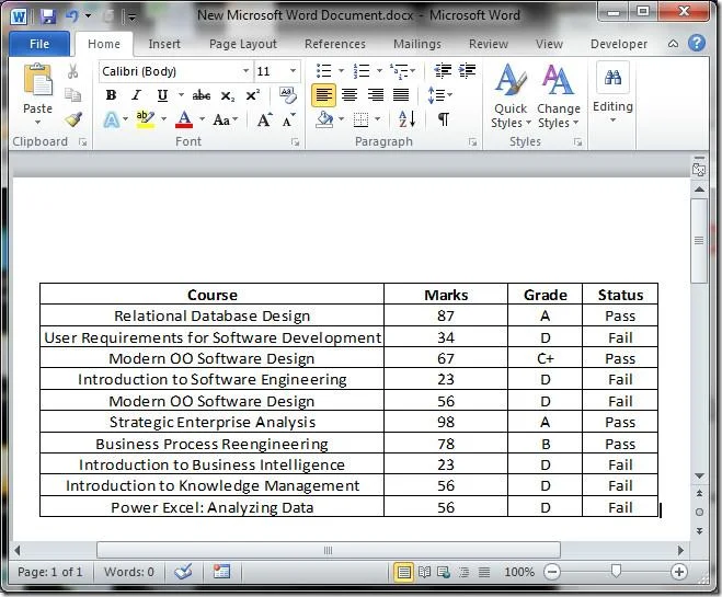 Datenblatt aus Excel 2010 in Word-Dokument einbetten