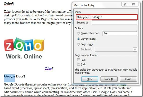 So indizieren Sie Word 2010-Dokumenttext