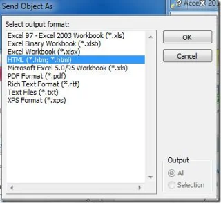 إرسال جدول قاعدة بيانات Access 2010 باستخدام أداة البريد الإلكتروني