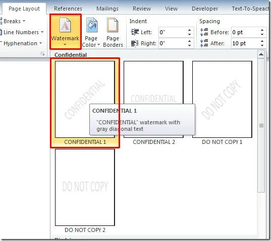 Wasserzeichen in Word 2010